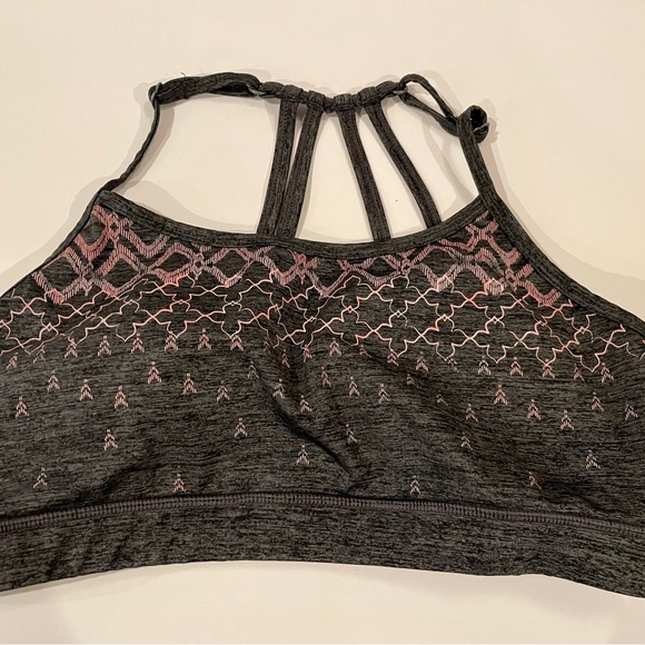 Gaiam Sports Bra Large Gray Pink Prism Medium Impact Yoga Sports Bra - Picture 3 of 5